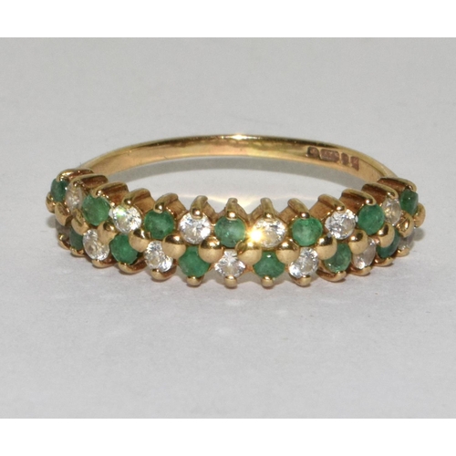 588 - 9ct gold ladies Diamond and Emerald ring size M