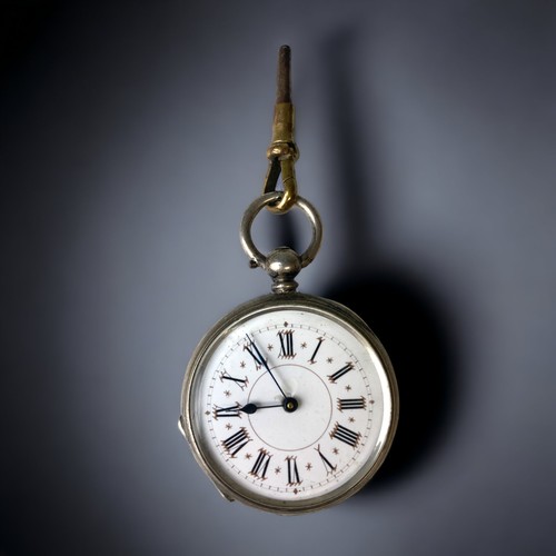 627 - Two 925 silver pocket watches with roman numeral faces set with enamel both key wound with a key req... 