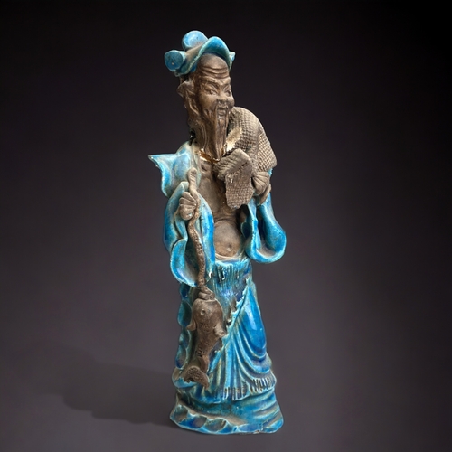 18 - Pair of 18th century Chinese stoneware figures, overlaid with a thick turquoise glaze.
Height - 25cm