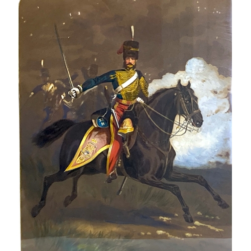 604 - Alfred F. De Prades, (British 1820-1890) watercolour.
Mounted 11th Hussars officer in battle. 
Signe... 