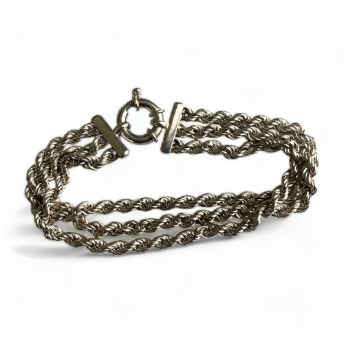 669 - Silver three chain bracelet with bolt clasp, 19cm, 
19g