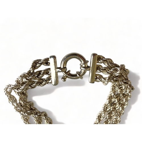 669 - Silver three chain bracelet with bolt clasp, 19cm, 
19g