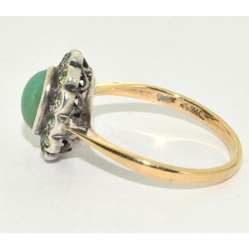 676 - A 9ct Gold & Silver Jade  Ring. size M