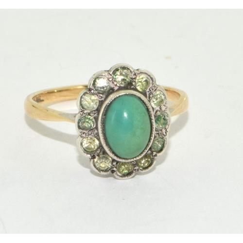 676 - A 9ct Gold & Silver Jade  Ring. size M