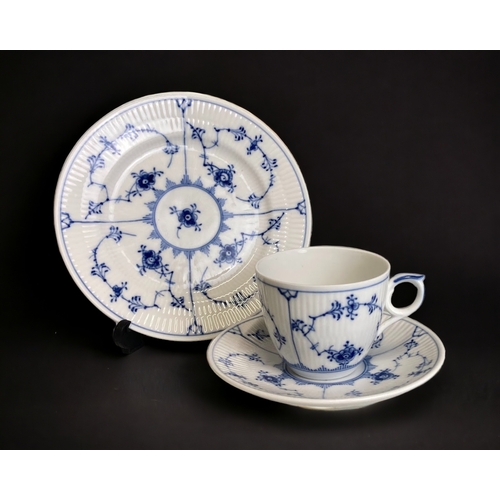 658 - A Royal Copenhagen 'Blue fluted half lace' pattern part tea set. Including Tea pot, 6 teacups, break... 