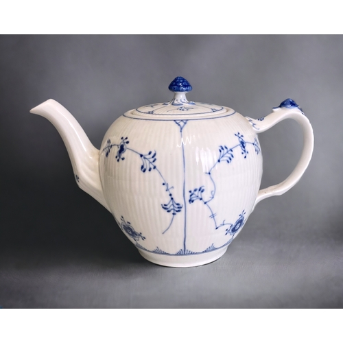 658 - A Royal Copenhagen 'Blue fluted half lace' pattern part tea set. Including Tea pot, 6 teacups, break... 