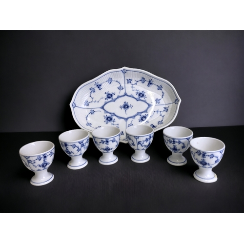 660 - Royal Copenhagen 'blue fluted half lace' set of six egg cups, with stand.