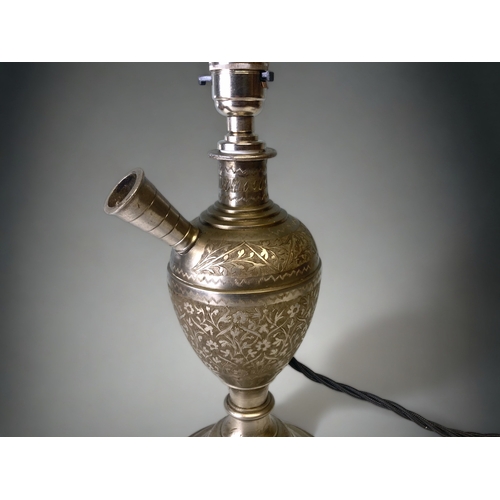 698 - A VINTAGE INDIAN HOOKAH PIPE CONVERTED TABLE LAMP. 
HEIGHT - 32CM