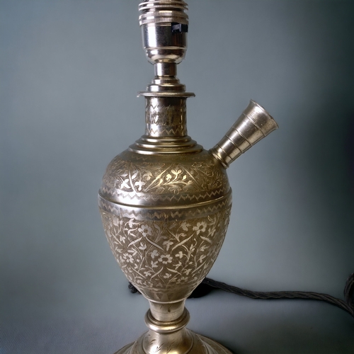 698 - A VINTAGE INDIAN HOOKAH PIPE CONVERTED TABLE LAMP. 
HEIGHT - 32CM