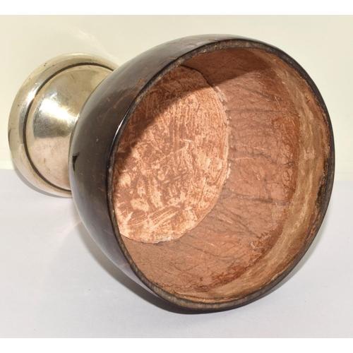 752 - Silver H/M dressing table powder compact with mirror interior in the form of a coconut 16cm tall