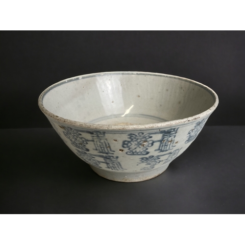 53 - A large 18th century Chinese porcelain bowl.
Painted with Shou characters. 
10 x 23cm