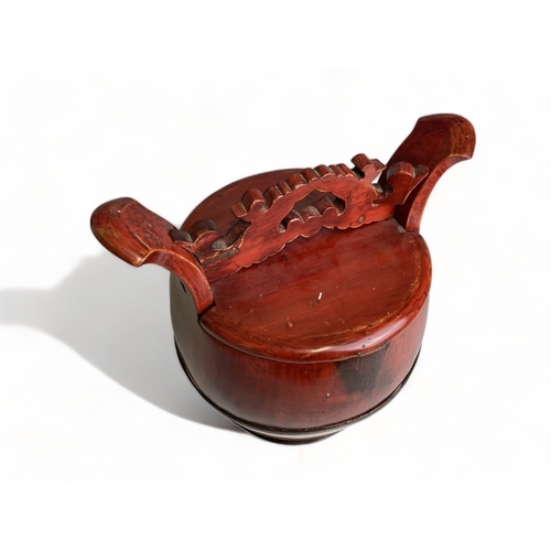 60 - A Chinese wood & red lacquer ware covered basket.
Height - 33cm