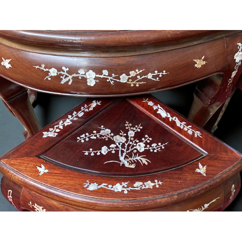 775 - A Chinese Rosewood 'Mother o pearl' inlaid coffee table & stools.