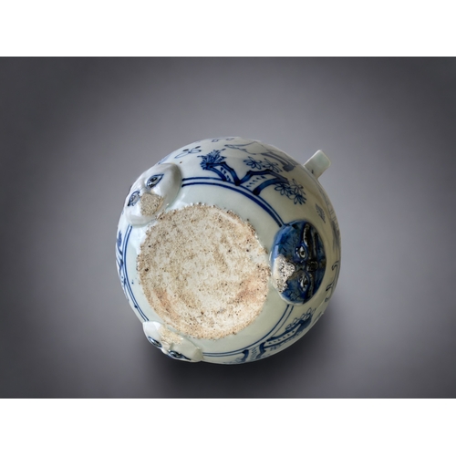 77 - A rare Chinese porcelain censer.
Ming dynasty.
Decorated with three immortals.
Wanli marks.