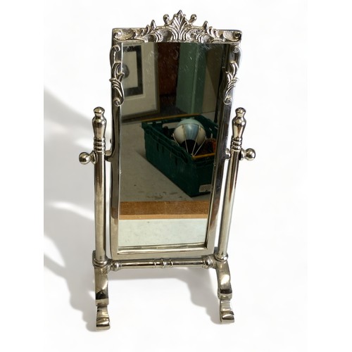 161 - A LARGE METAL DESKTOP MIRROR, AND TWO PICTURE FRAMES