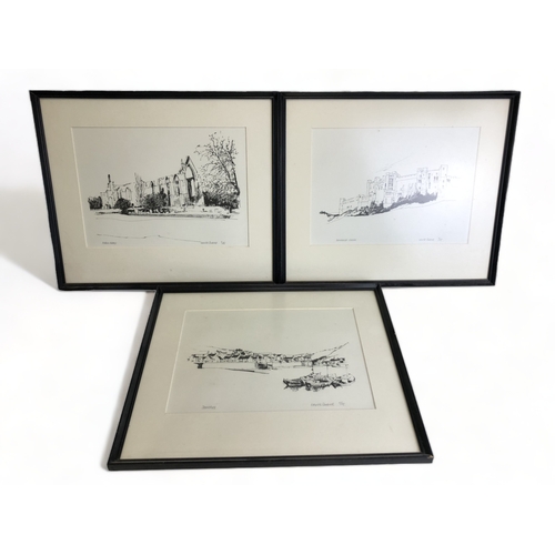 165 - A set of three Ltd Edition Neville Swaine prints. including Bolton Abbey, Bamburgh castle and Staith... 