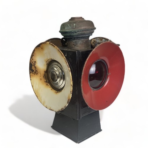 179 - LARGE 1920’S RAILWAY 4 LENS SWITCH SIGNAL LANTERN, ADLAKE DESIGN. NON SWEATING. 4 ORIGINAL COLOURED ... 