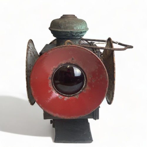 179 - LARGE 1920’S RAILWAY 4 LENS SWITCH SIGNAL LANTERN, ADLAKE DESIGN. NON SWEATING. 4 ORIGINAL COLOURED ... 