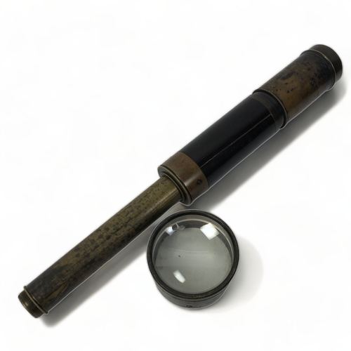 206 - A CASED BRASS TWO-DRAWER TELESCOPE.