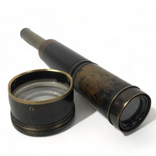 206 - A CASED BRASS TWO-DRAWER TELESCOPE.