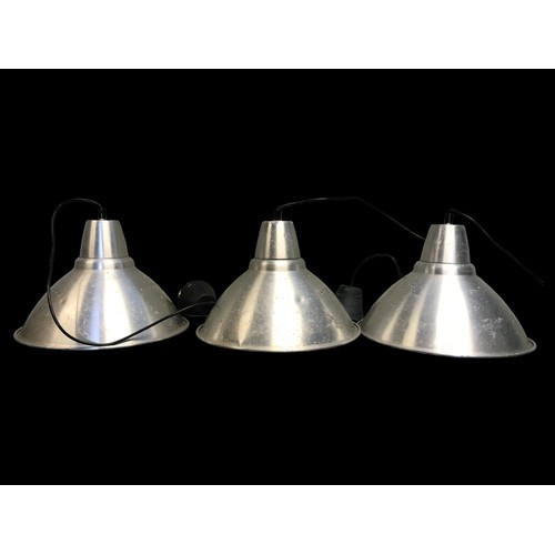 204 - A SET OF 3 RETRO ALUMINIUM INDUSTRIAL LAMP SHADES / LIGHTS