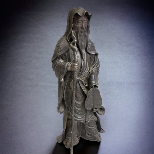 89 - AN UNUSUAL 18TH CENTURY CHINESE SPELTER FIGURE OF DAOIST IMMORTAL 'ZHONGLI QUAN'? THE HEAD IS UNUSUA... 