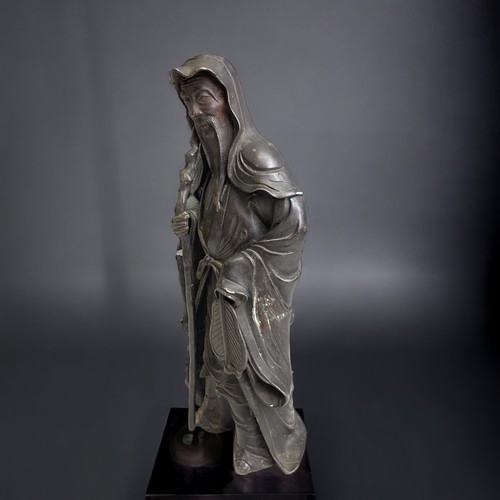 89 - AN UNUSUAL 18TH CENTURY CHINESE SPELTER FIGURE OF DAOIST IMMORTAL 'ZHONGLI QUAN'? THE HEAD IS UNUSUA... 