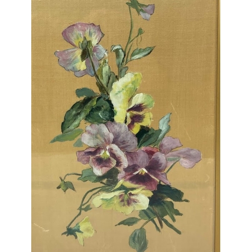 364 - A VICTORIAN OIL ON GOLD SILK. STILL LIFE FLOWERS.
48 X 30.5CM