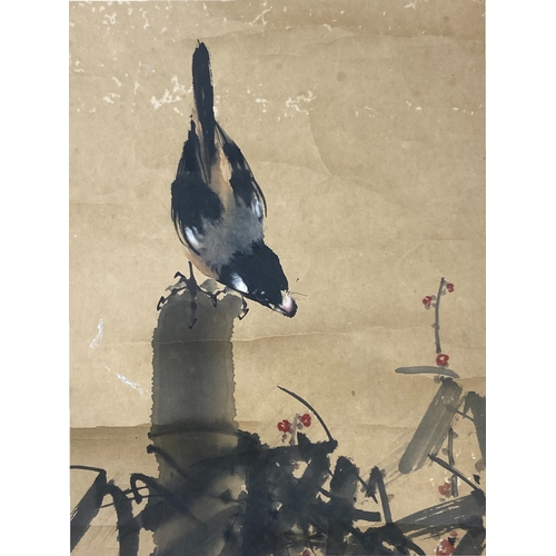 413 - A Chinese wall hanging Scroll.
Finely painted bird amongst bamboo scene.