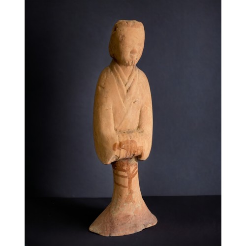 82A - A painted pottery figure of a female courtier, Chinese Han dynasty 漢 陶加彩女立俑