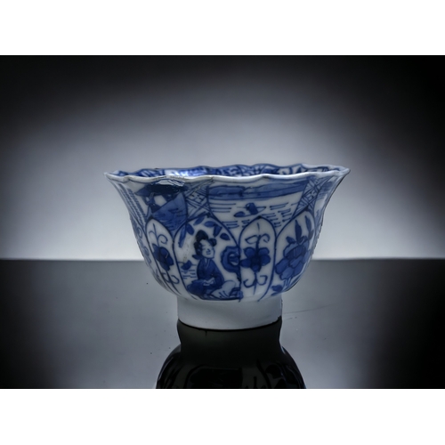 169 - THREE QING DYNASTY CHINESE PORCELAIN WINE CUPS & TEABOWL.
Including a Kangxi period moulded wine cup... 