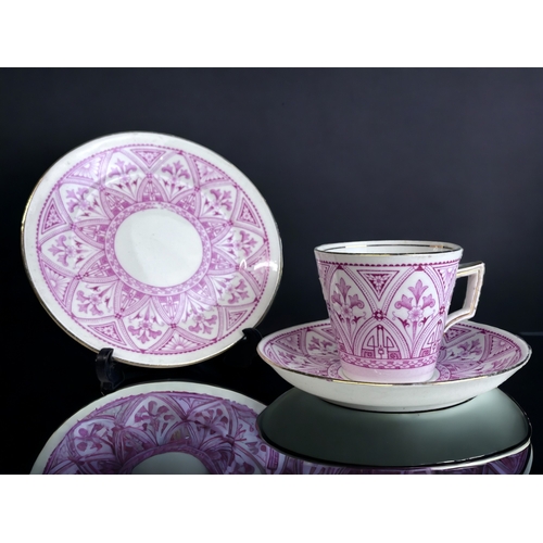 219 - A WILEMAN & CO TEACUP & SAUCER TRIO.
Pink Aesthetic Christopher Dresser style design.
Marks to base.