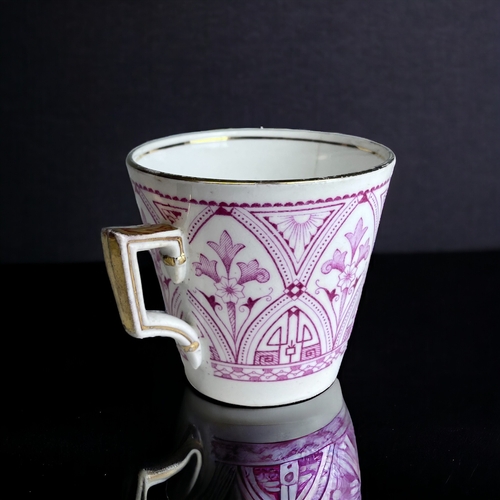 219 - A WILEMAN & CO TEACUP & SAUCER TRIO.
Pink Aesthetic Christopher Dresser style design.
Marks to base.