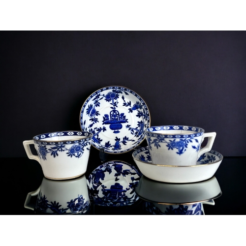 220 - TWO VICTORIAN MINTONS TEACUPS & SAUCERS.
Blue & white 'Delft' pattern.