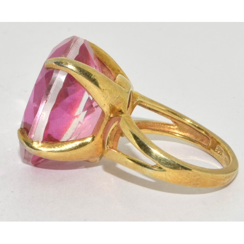 50 - 925 silver gilt Pink Tourmaline pear shape ring size N