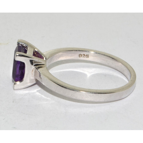 60 - 925 silver Amethyst square solitaire ring size N