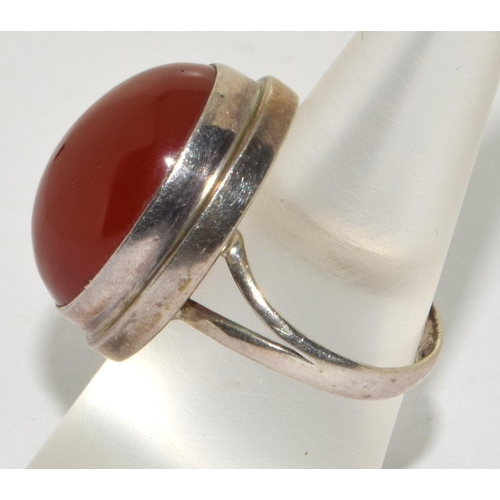 81 - 925 silver large cornelian oval ring size M