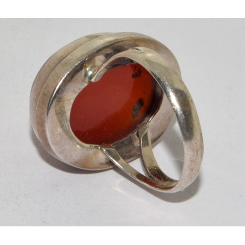 81 - 925 silver large cornelian oval ring size M