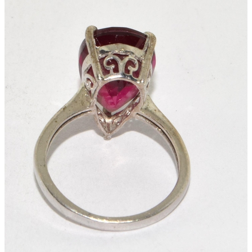 82 - 925 silver pear shape Rubellite ring size M