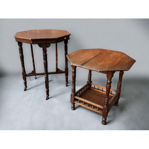 9 - TWO VICTORIAN / EDWARDIAN OCTAGONAL OCCASIONAL TABLES.
One set on original casters.