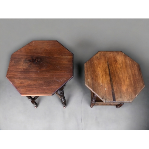 9 - TWO VICTORIAN / EDWARDIAN OCTAGONAL OCCASIONAL TABLES.
One set on original casters.