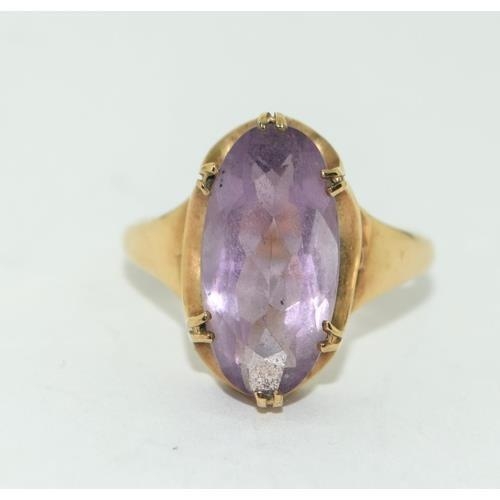 105 - 9ct gold ladies Amethyst solitaire statement ring 3.3g size O