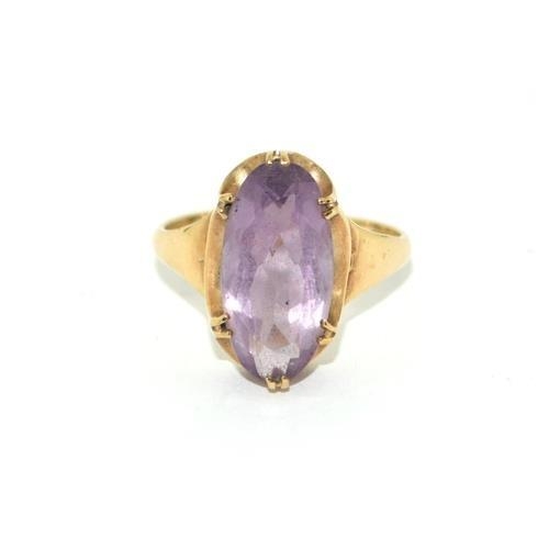 105 - 9ct gold ladies Amethyst solitaire statement ring 3.3g size O