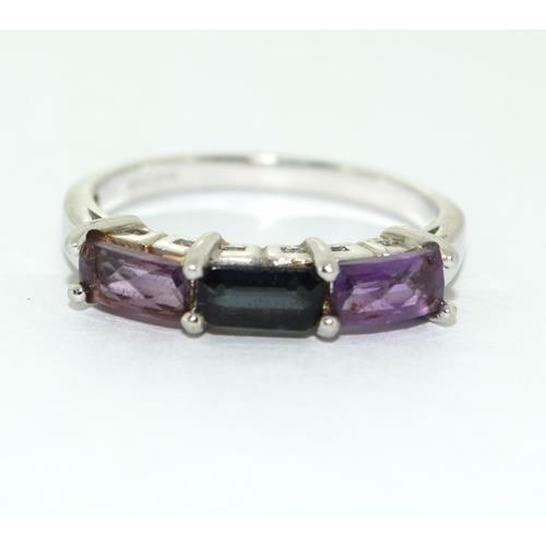 119 - 9ct white gold ladies Amethyst and Sapphire ring size N