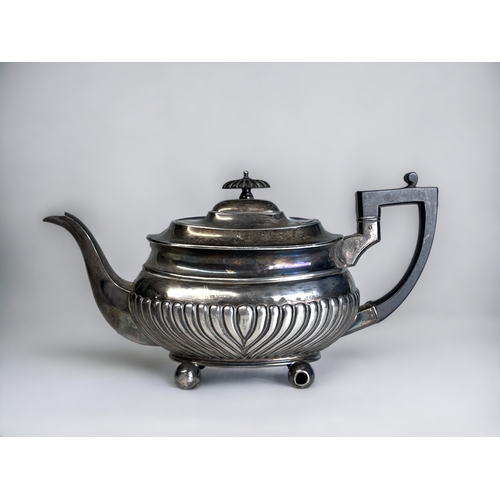 76 - 19TH CENTURY ATKIN BROTHERS SILVER PLATE TEAPOT & MILK JUG.
Together with a similar Britannia metal ... 