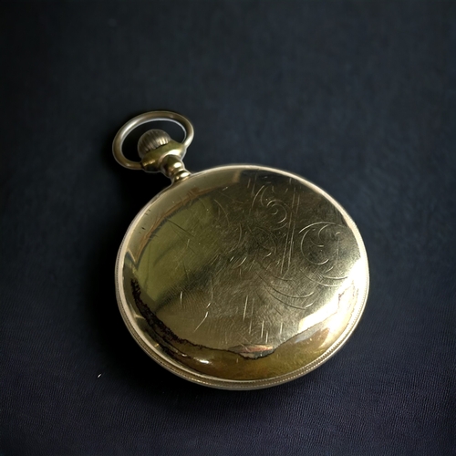 120 - A GOLD FILLED WALTHAM MENS POCKET WATCH.
Circa 1908, 15 Jewels. 
Together with a German watch protec... 