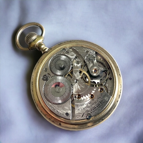 120 - A GOLD FILLED WALTHAM MENS POCKET WATCH.
Circa 1908, 15 Jewels. 
Together with a German watch protec... 