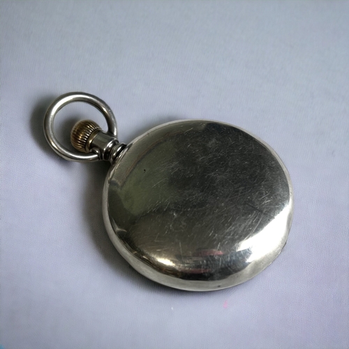 121 - AMERICAN STERLING SILVER CASED POCKET WATCH.
Enamel face with sub seconds Dial (missing hand).