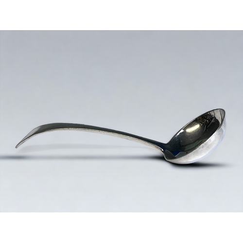 99 - A VICTORIAN SILVER PLATE SOUP LADLE.