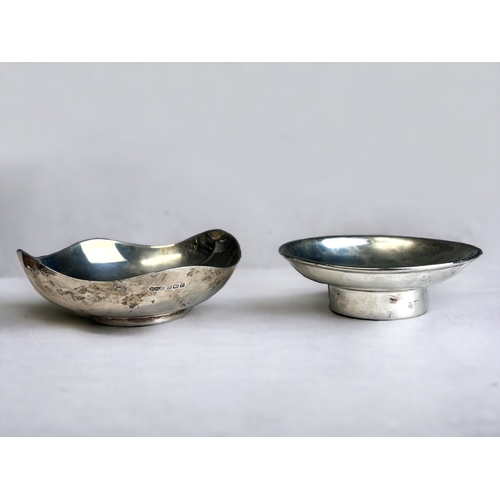 109 - TWO STERLING SILVER COIN INSET DISHES.
One with a George III cartwheel penny and another with a Old ... 